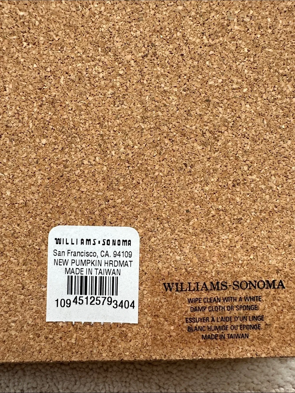Set of 4 Williams Sonoma Harvest Pumpkin Cork-Backed Placemats